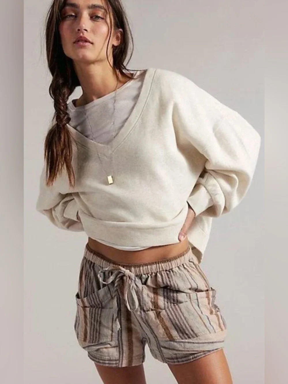 NWT FREE PEOPLE WE THE FREE COMFORT ZONE V NECK PULLOVER OATMEAL HEATHER